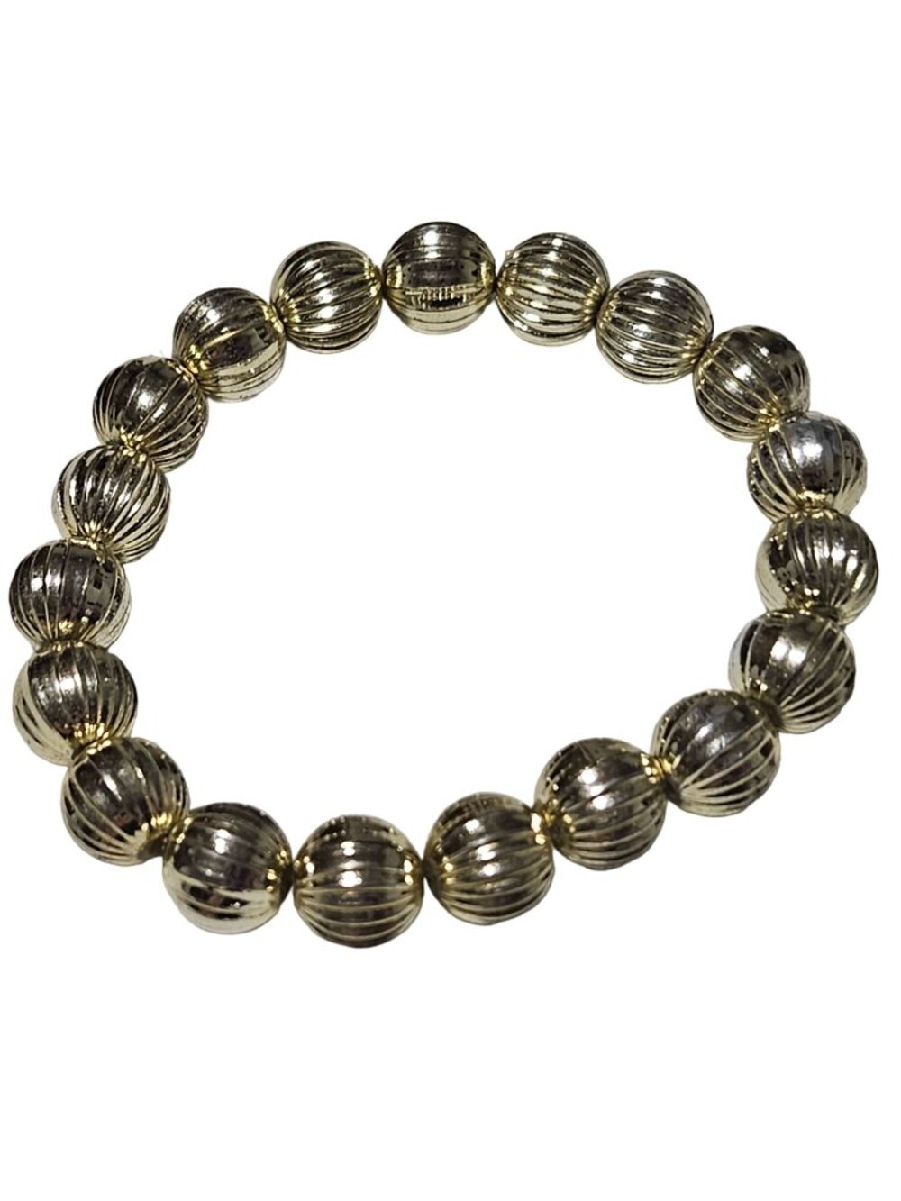 Elegant Ribbed Beaded Stretch Bracelet Gold Tone Minimalist Fashion Jewelry